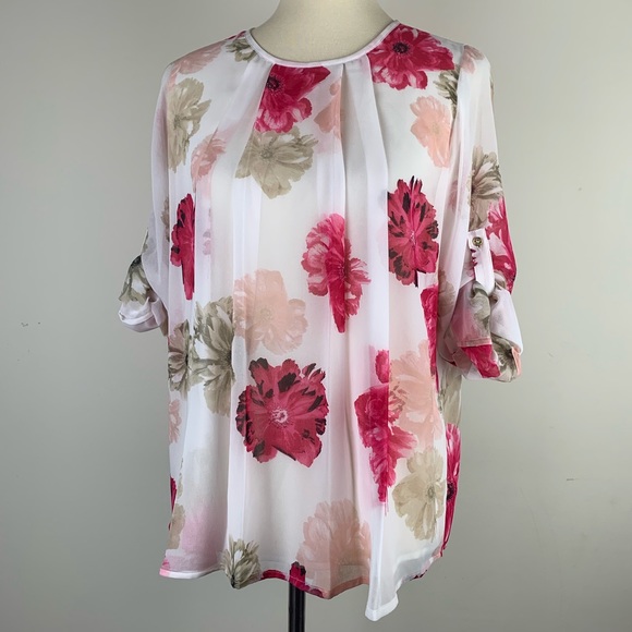 Calvin Klein Tops - Flowy Calvin Klein Top Pleated Sheer Floral Blouse